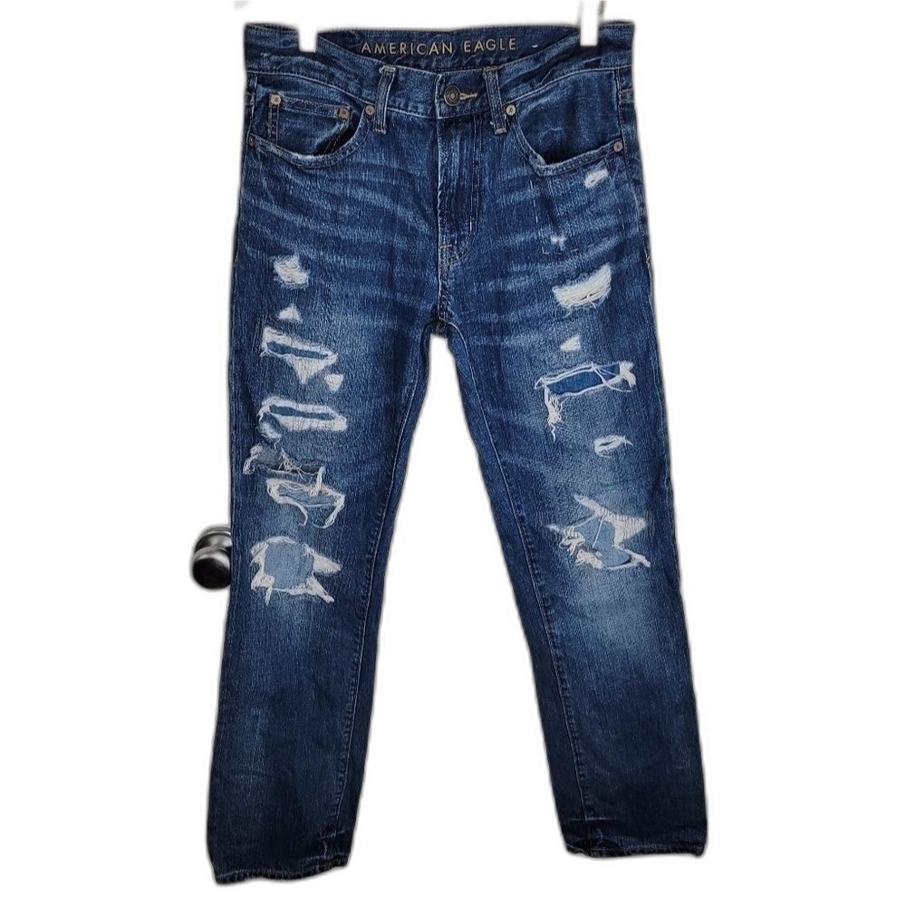 American Eagle original straight leg distressed ripped jeans 29x32